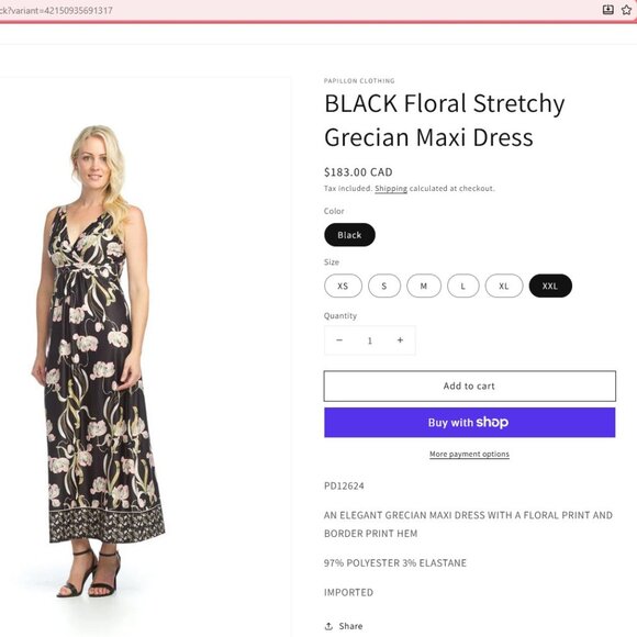 PAPILLON Floral Stretchy Grecian Maxi Dress - Size XXL NWT - Picture 5 of 5
